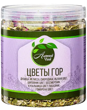Банка чая 'Цветы гор' с травяным сбором